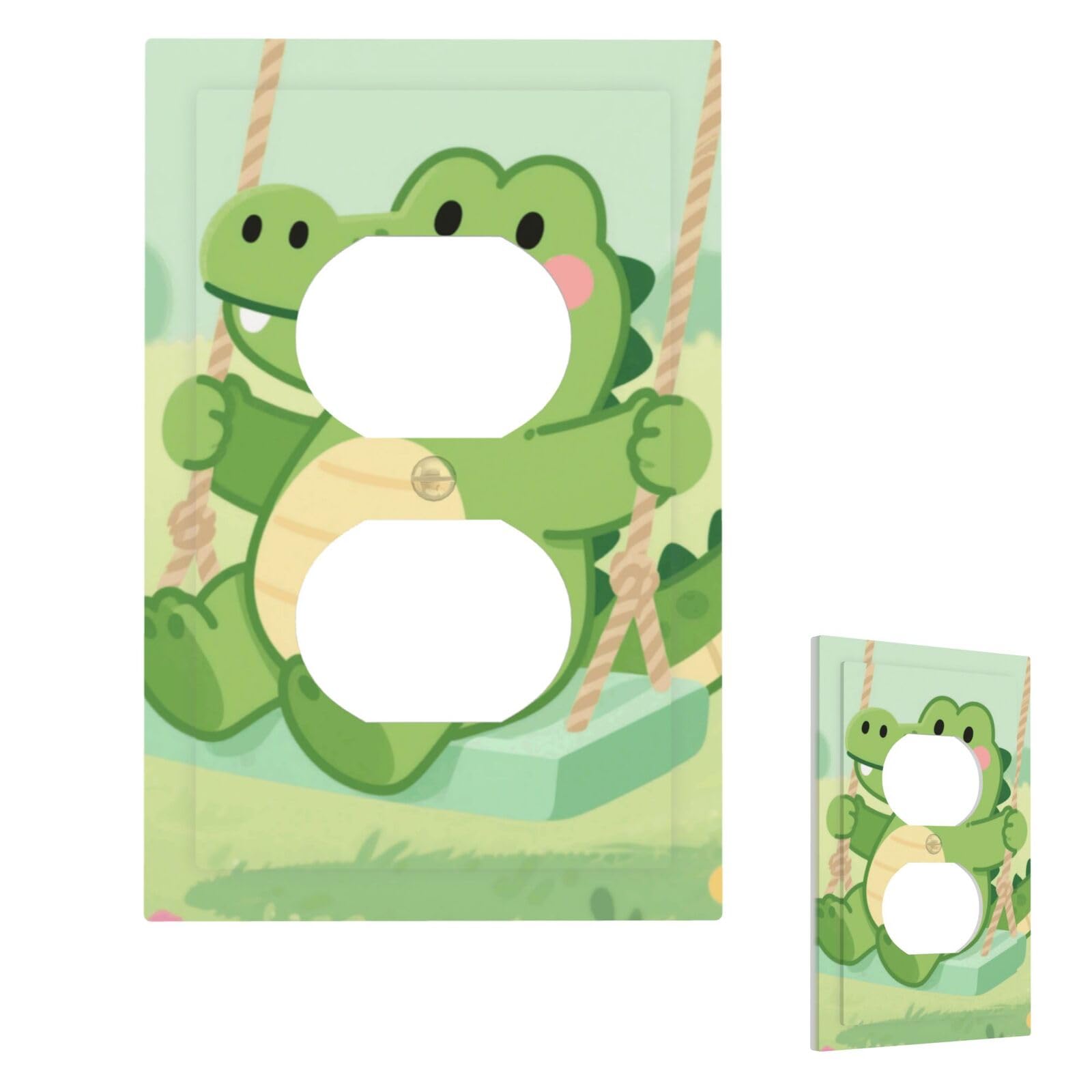 Fekiloot Duplex Alligator Wall Plate Cover Modern Decorative 1 Gang Light Switch Cover Unbreakable Receptacle Outlet Covers For Living Room Bedroom Home Decor