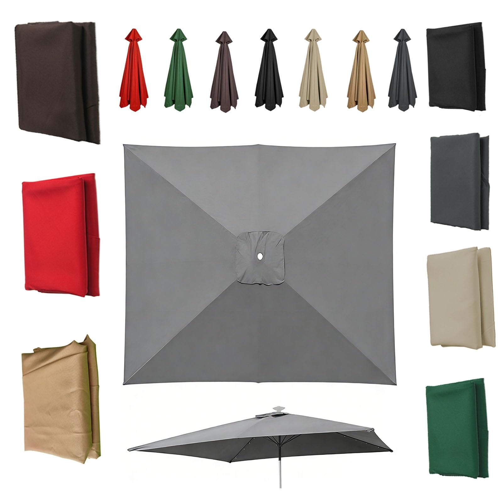 4/6/8 Arms Large Square Replacement Parasol Canopy, 200x300cm/200x200cm 30% UV surface polyester(Gray,6ribs-2.0x3.0m)