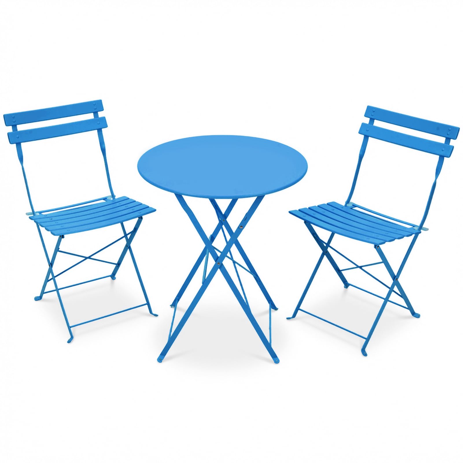 Warmiehomy Folding Bistro Table and Chairs Set of 2, 3 Piece Metal Garden Table and Chairs with Anti-Slip Fee, Weather-Resistant Outdoor Conversation Furniture for Balcony, Patio, Yard, Royal Blue