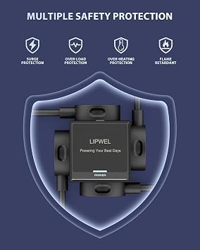 LIPWEL Multi Plug Extension Socket Surge Protection Extension Lead with USB Slots GaN 30W Fast Charging Power Extension Overload Protection 4 Way Extension Cord 1.5M Extension Cable