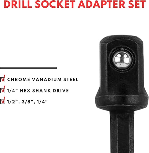 Miniatura 6 de BILITOOLS Juego de adaptadores de enchufe de 17 piezas incluye reductor, juego de enchufes universales para juntas, adaptador de taladro de 1/4"