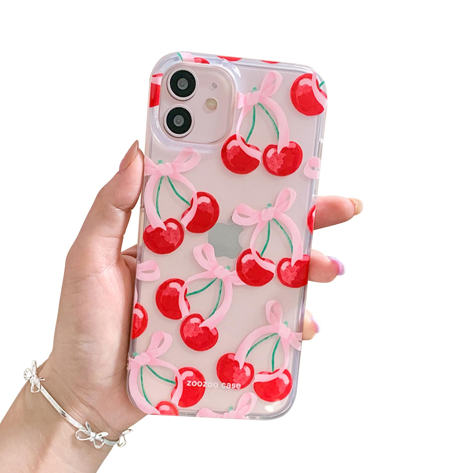 Reownest Compatible for iPhone 12/iPhone 12 Pro Cute Cherry Bowknot Slim TPU Clear Aesthetic Design Women Teen Girls Silicone Protection Phone Cases