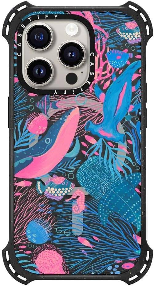 CASETiFY Bounce iPhone 15 Pro Case [6X Military Grade Drop Tested / 21.3ft Drop Protection/Compatible with Magsafe] - Animal Prints - Under the Sea by Grace Andersson - Triple Black
