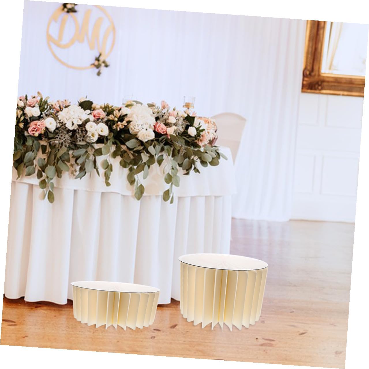 Alasum White round Cylinder Pedestal Stand Set, Foldable Paper Cake Display Stands, Diameter 30cm Height 20cm 40cm, Table Backdrop Decor for Wedding Party Centerpiece