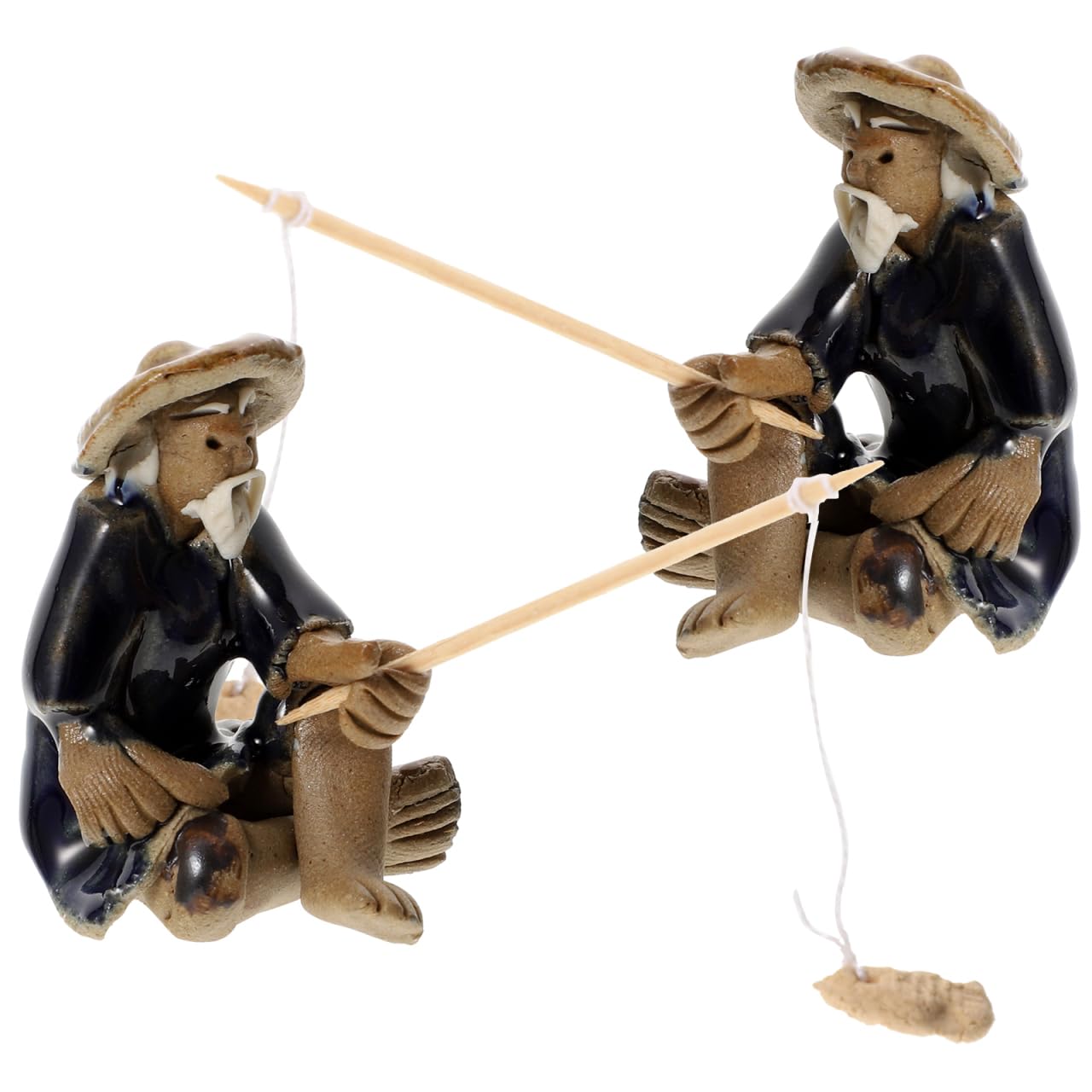 Balacoo 2 Pcs Mini Sitting Fishing Figurines, Ceramic Fisherman Figurines for Fish Tank Decor, Japanese Aquarium Decor for Garden Home Pool Pot (