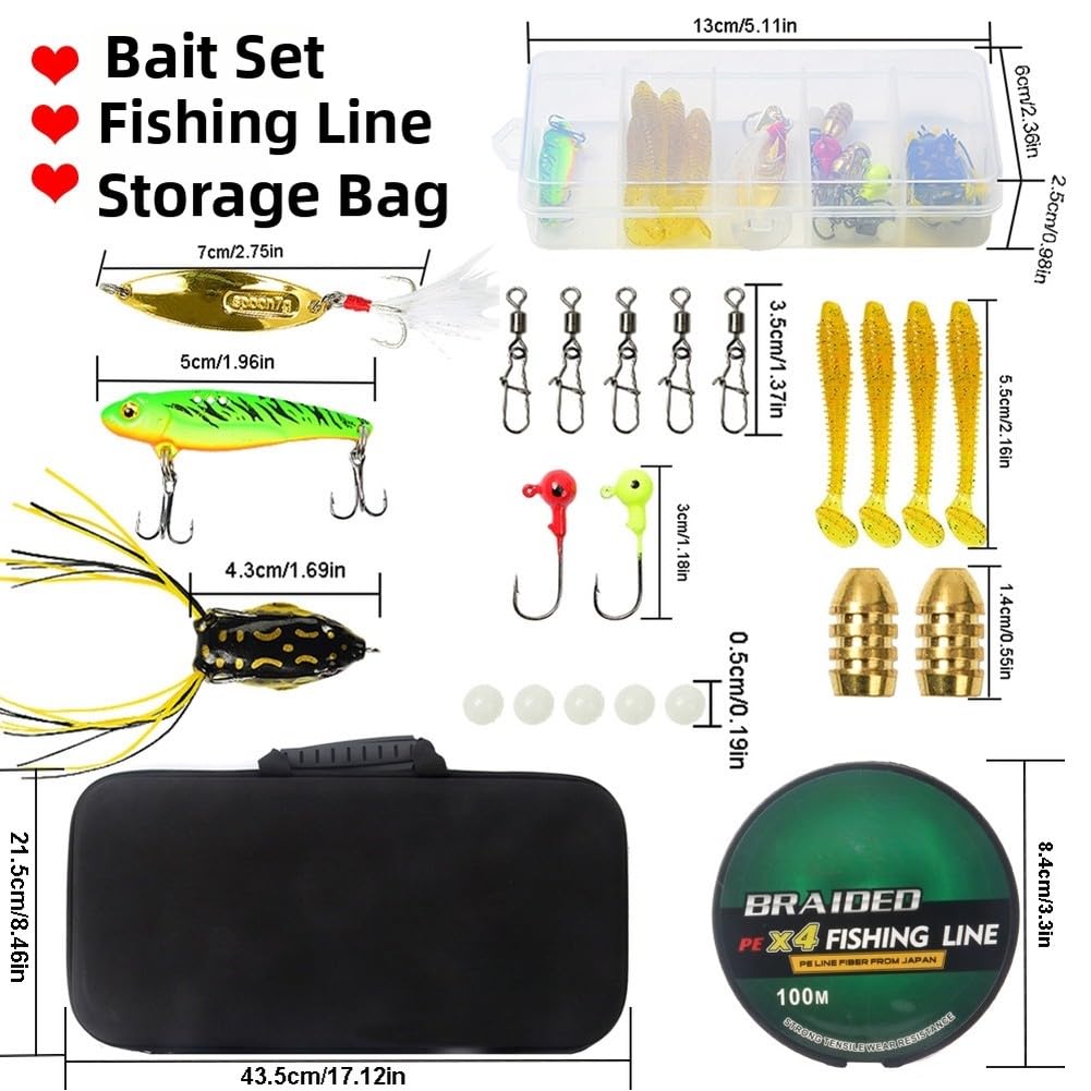Canna da pesca e mulinello con scatola per attrezzatura da pesca, set in fibra di carbonio per acqua dolce e salata, 1,5 m, nero e argento (set di canne da pesca da 1,5 m)