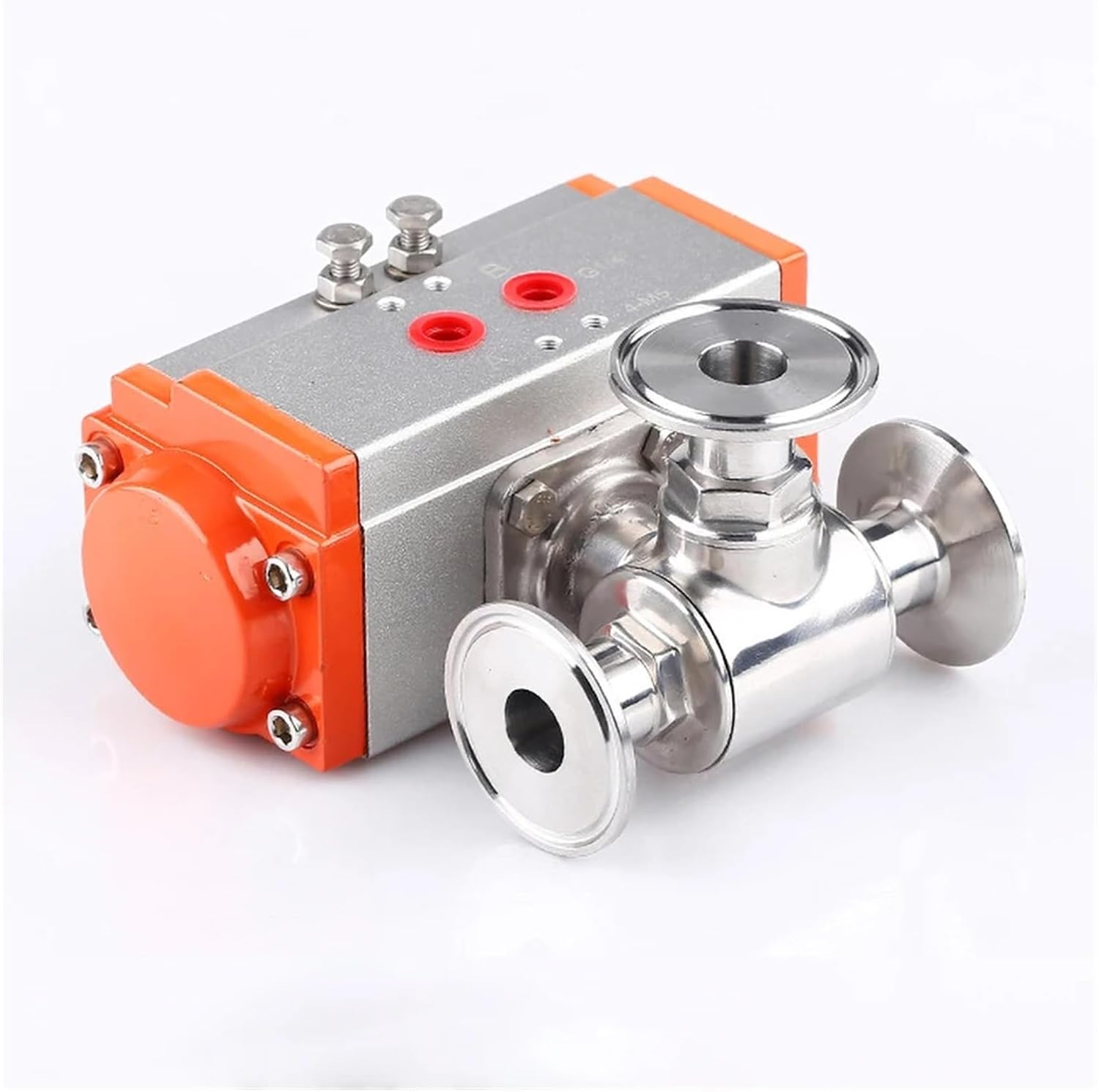 25mm 304 stainless steel sanitary pneumatic ball valve three-way sleeve type ball valve with double acting cylinder(T Type)