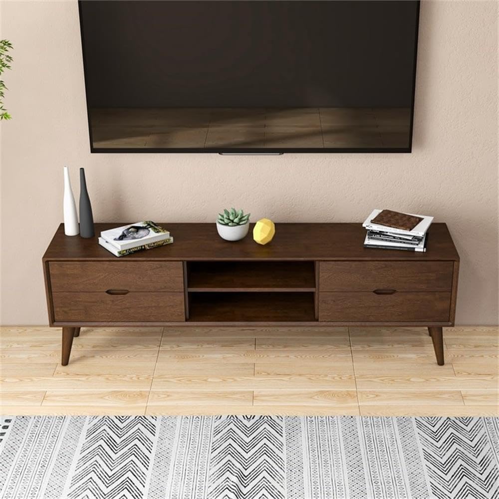 ASHCROFT Lennon Mid Century Modern Brown Wood TV Stand with 6 Storage Cabinet