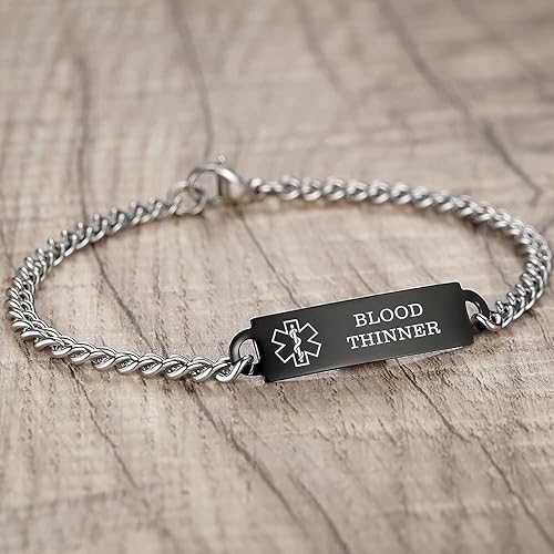 Miniatura 2 de AOAMID Pulseras de identificación de alerta médica de 6.5 a 8.5 pulgadas para mujer, pulseras médicas de acero inoxidable con grabado gratuito,