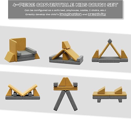 Miniatura 5 de Wanmwill Sofá infantil modular de 6 piezas, convertible plegable con cremalleras seguras, equipo de juego suave para niños y niños, futón para