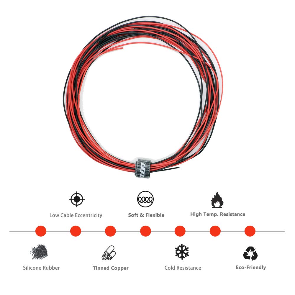 UTUO Silicone Electronic Wire [30ft Total, 15 ft Red and 15ft Black] 28 Gauge Flexible Temper Silicone Rubber Insulator, Oxidation Resistant Tinned Copper Cores