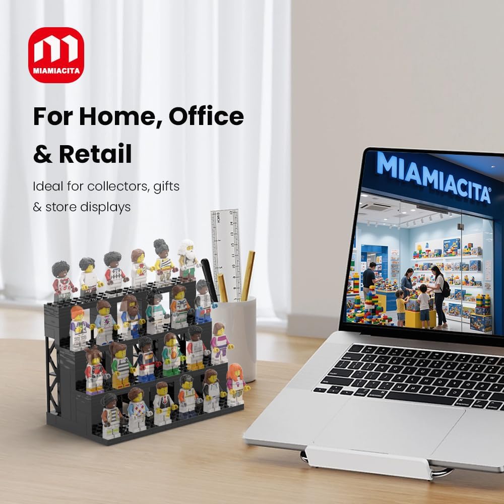 Display Case for Lego Minifigures, 4-Tier Display Stand for Lego Minifigure, Holds 24 Figures, Shelves with Theater-Style Columns for Mini Figure, for Adults and Kids Ages 6+