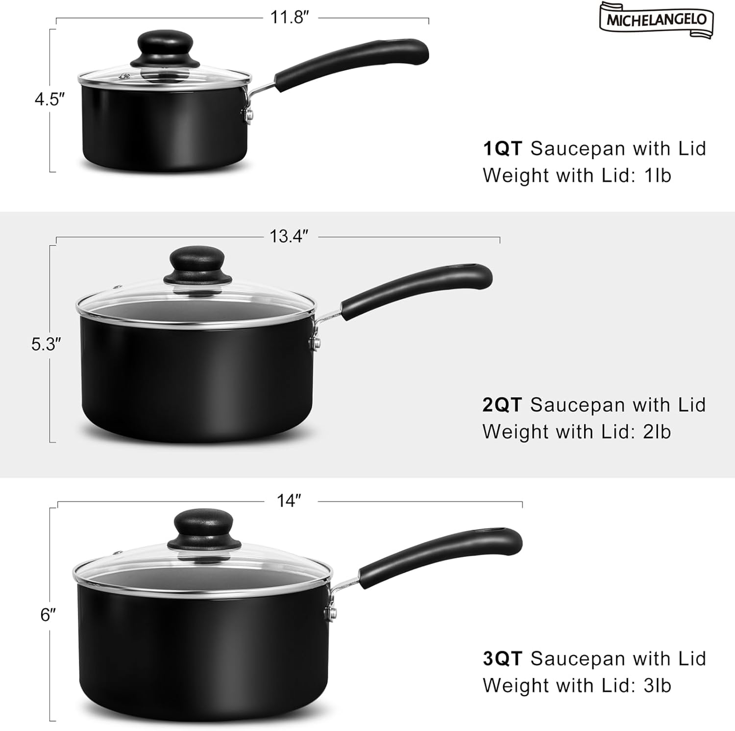 MICHELANGELO Nonstick 1 Quart Saucepan with Lid, Ceramic Small Sacuce pan, Easy to clean, Non-Toxic Saucepans, 1QT, Black - Image 6