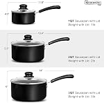 Ensemble de casseroles antiadhésives MICHELANGELO avec couvercle, 1QT&2QT&3QT, ensemble de casseroles en céramique non toxiques, ensemble de casseroles polyvalentes, noir