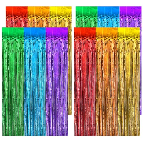 Vylro 4 Piezas Cortinas Metálicas Coloridas, 1mx2m Cortina Lámina Franjas, Cortinas de Oropel Coloridas, Cortina de Oropel Metálica Arcoírisel, para Boda, Graduación, Navidad, Decoración de Fiestas