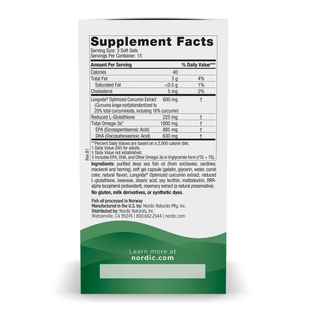 Nordic Naturals Recovery Plus, Unflavored - 45 Soft Gels - 1800 mg Omega-3 Fish Oil - 600 mg Longvida Optimized Curcumin - Cellular Health & Recovery - Post-Exercise Muscle Support - 15 Servings — Amazon image 2