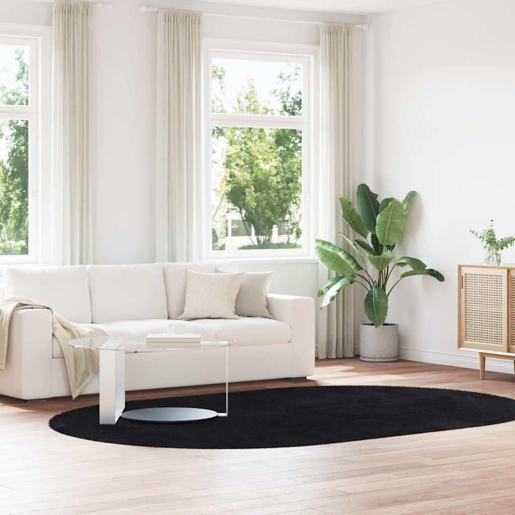 NAVARRA Tapis shaggy à poils longs, noir, 300 x 200 cm, ovale, en polyester, robuste, doux, moelleux, pour salon, chambre à coucher et bureau