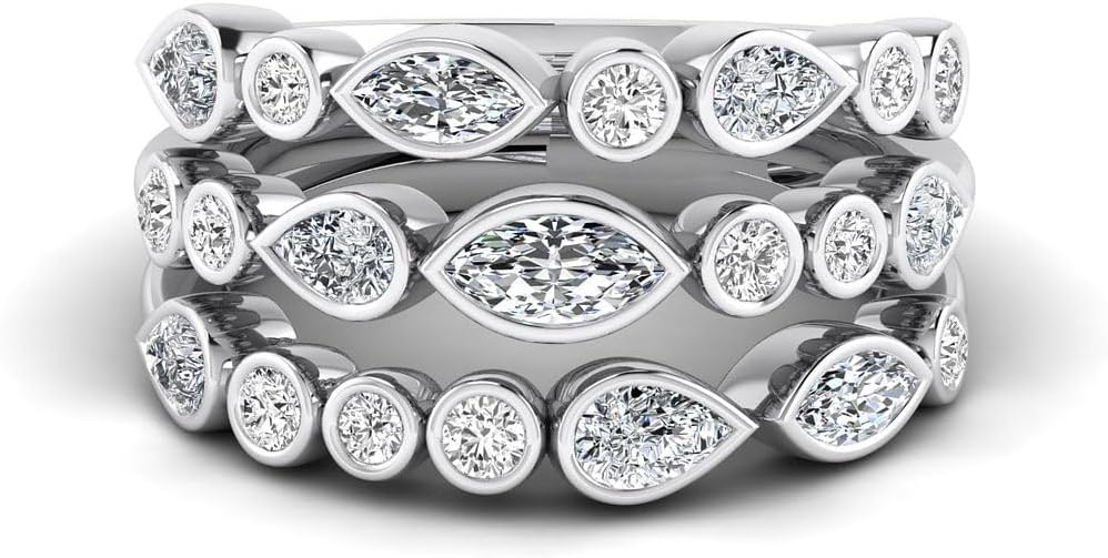 1.50 Carat Marquise Pear and Round Cut Lab Grwon Diamond (E-F, VVS-VS) Bezel Set 14K Gold Engagement Promise Anniversary Ring For Womens