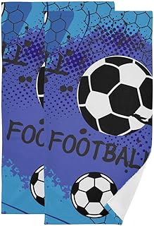 Juego de 2 toallas de mano para el cuerpo, para gimnasio, deportes, fútbol, deportes, acuarela, dibujos animados, color azul, para playa, spa, ducha, baño