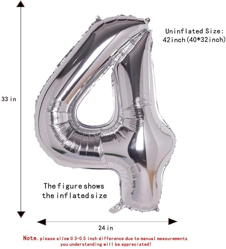 Miniatura 3 de 4 globos plateados, globos de papel aluminio de 40 pulgadas para decoración de fiesta, globos digitales de helio Mylar (número plateado 4)