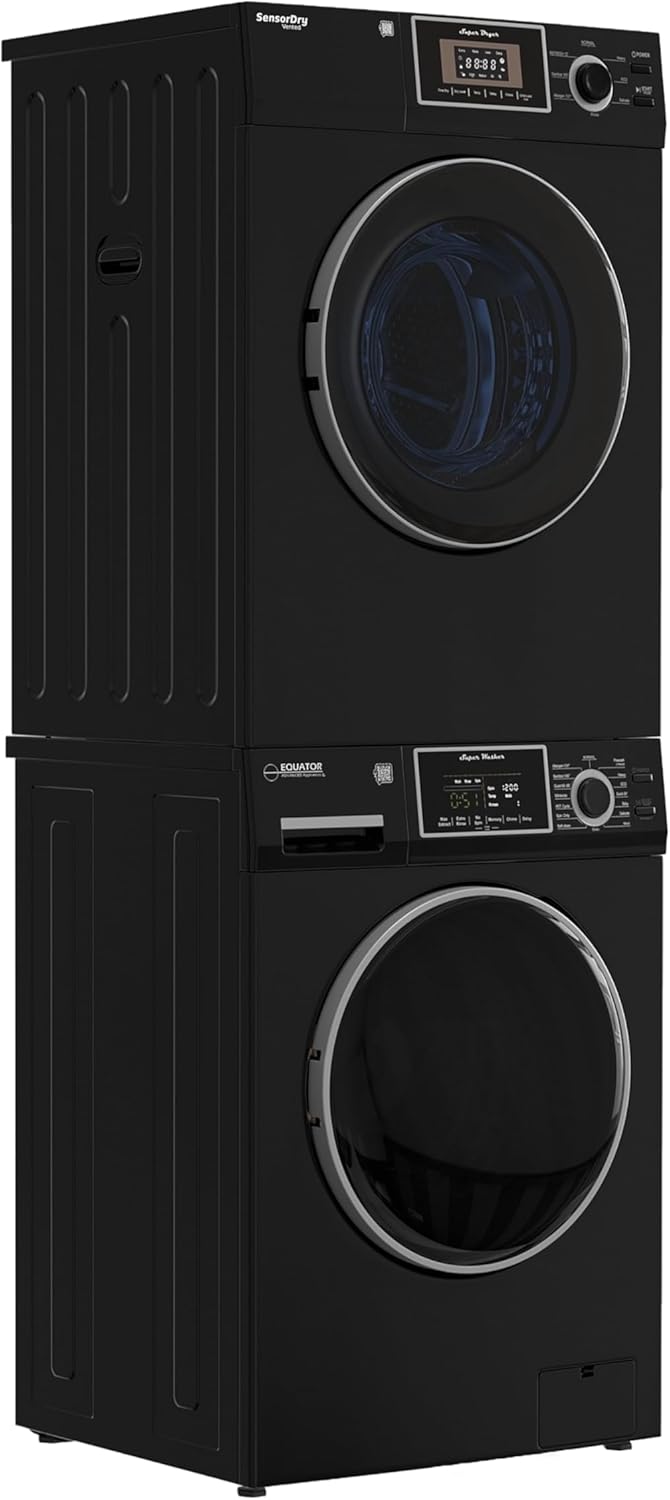 Equator COMPACT STACKABLE LAUNDRY Washer EW 822 1.57cf + Dryer ED 866 3.1cf 110V (Black)