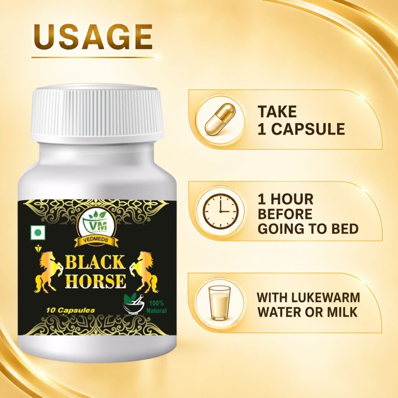 Black Horse Capsule for Men Long Time | लिंग में तनाव लाने में मदद करता है | पुरुष शक्ति अकरकरहा सोंठ ताज कलमी टेबलेट | 10 Capsules — Amazon image 4