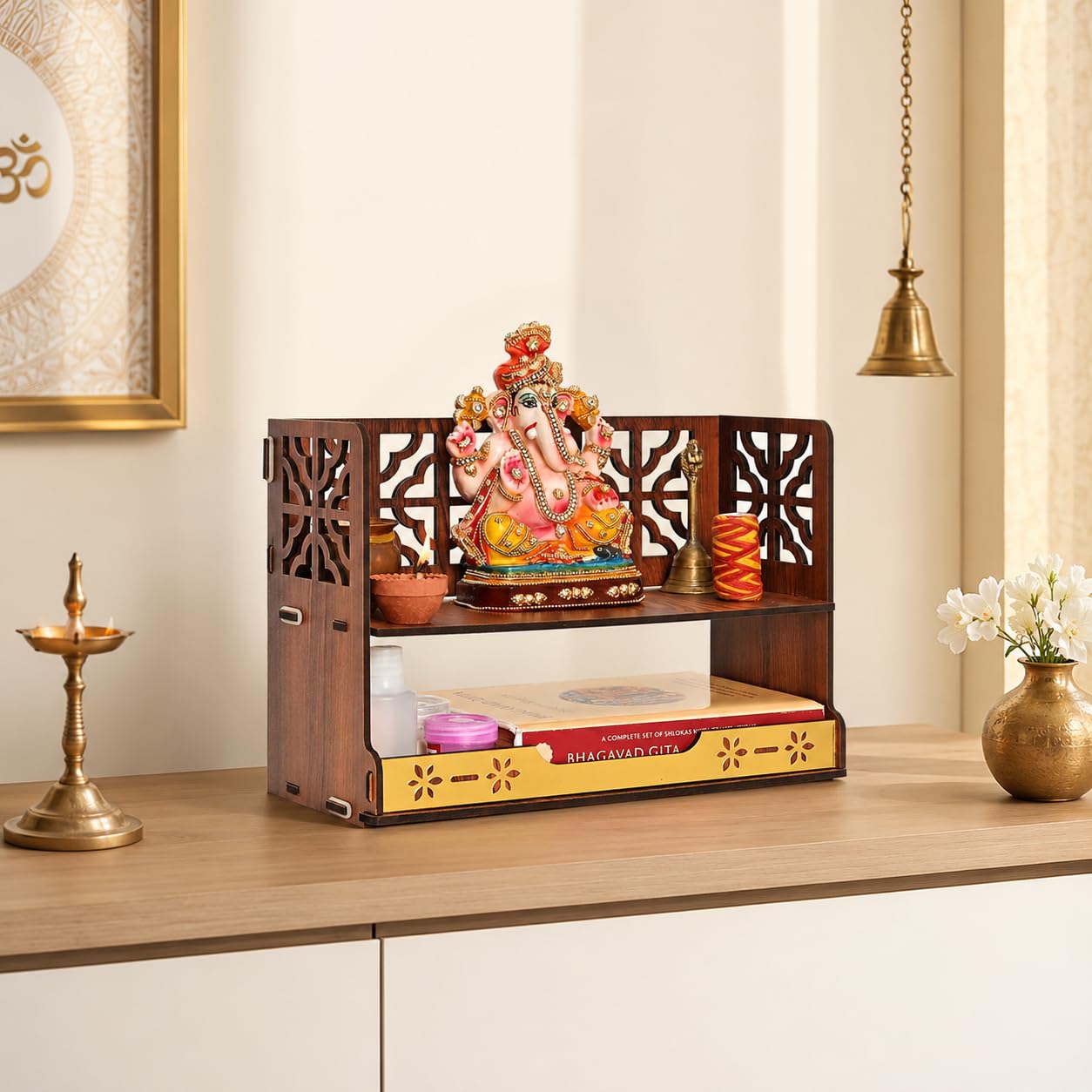 Compact Wooden Pooja Mandir - Home & Office Temple -4 Compact Wooden Pooja Mandir - Home & Office Temple -4