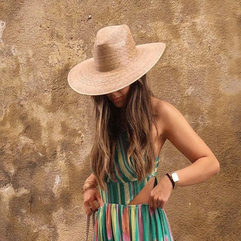 Kui Leaf Grass Woven Jazz Top Hat with Wide Brim for Sun Protection Shade