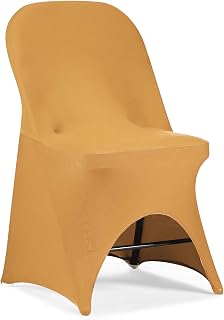 Peomeise Stretch Spandex Folding Chair Cover with Open Back for Wedding Party Dining Banquet Event (Gold with Open Back,12pcs)