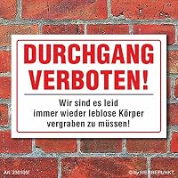 WERBEPUNKT. – Schild Durchgang verboten witzig lustig Warnschild 3 mm Alu-