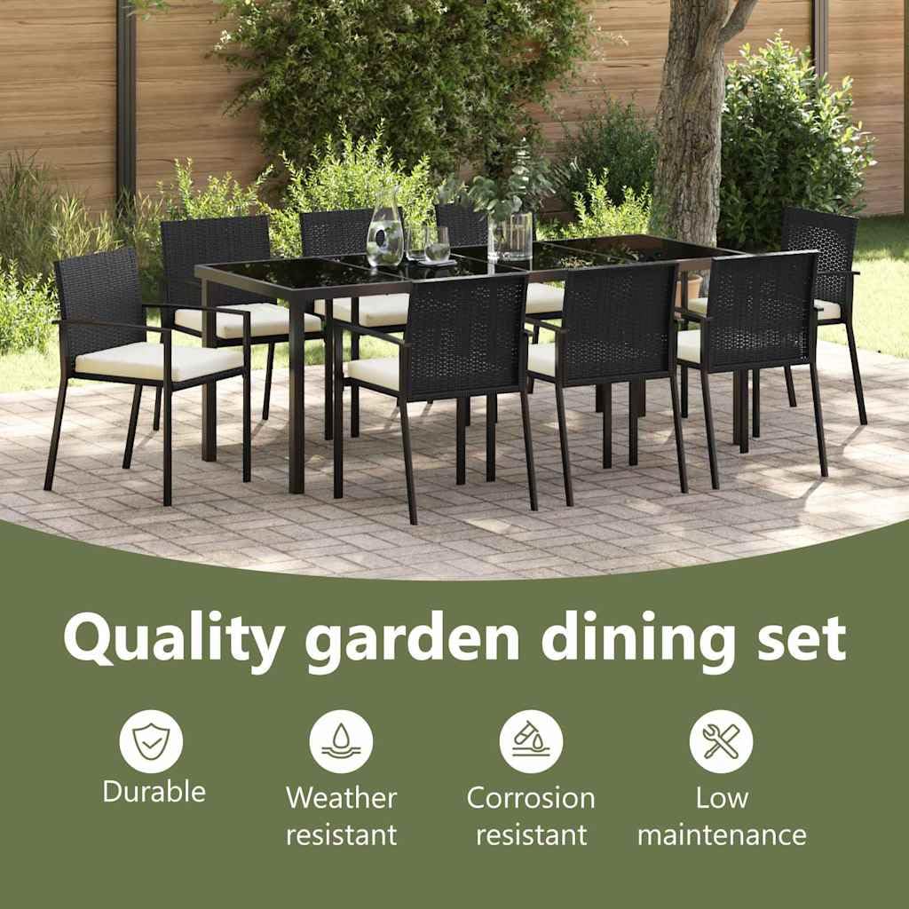 vidaXL Set da Pranzo per Giardino 9 PCS Nero Poly Rattan, Set di mobili da Giardino e terrazza, Rettangolare, Moderno, Ideale per pranzi, Feste e Relax all'aperto