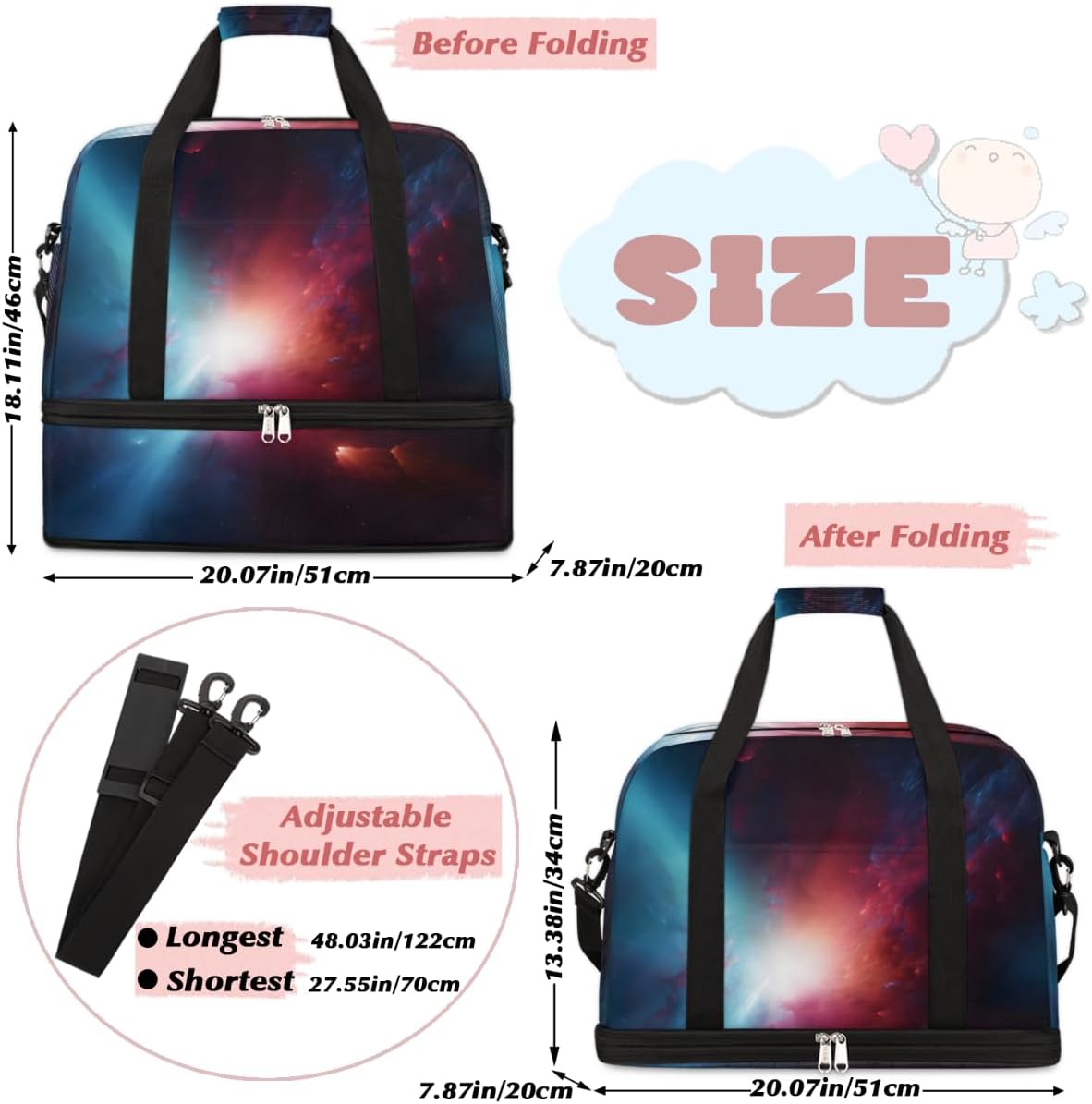 QsirBC Stars Theme Gym Bag for Women Duffle Tote with Shoes Compartment Men Weekender Duffel for Dance Travel Sports Swimming Overnight