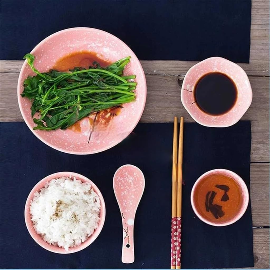6 Sets of Japanesse Rices Bowls Tableware Chopsticks Spoon Ceramic Home