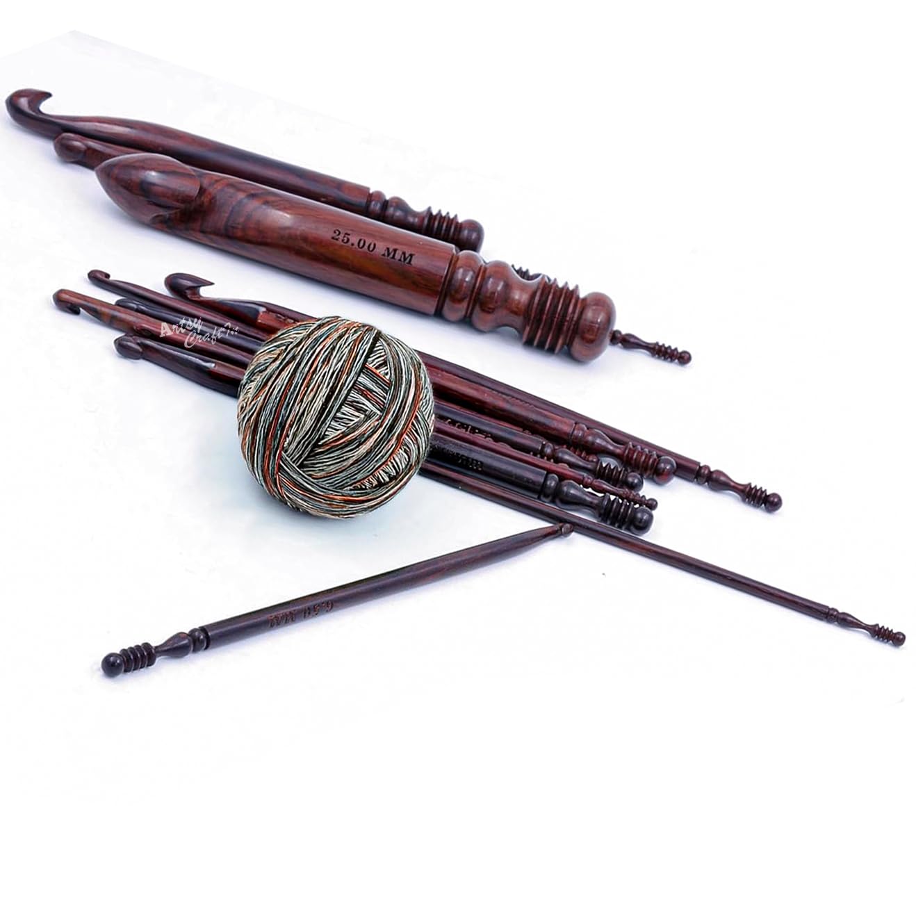 ArtsyCraftIn™ - Rosewood Jumbo Wooden Crochet Hooks Handmade 15 Sizes (Set 3.5 mm to 25 mm), Ergonomic Hooks for Arthritic Hands Yarn Craft,Knitting & Crocheting Needles | Only Crochets Hooks