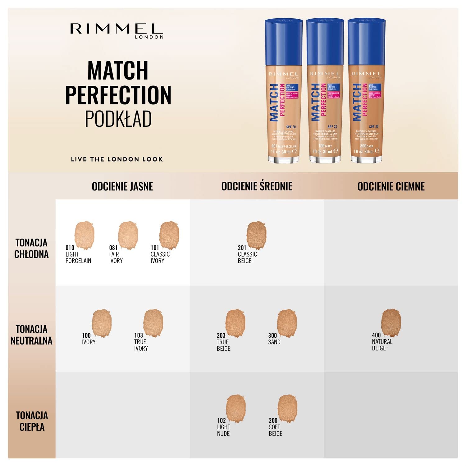 Rimmel Match Perfection nawilżający podkład do twarzy nr 203 - True Beige