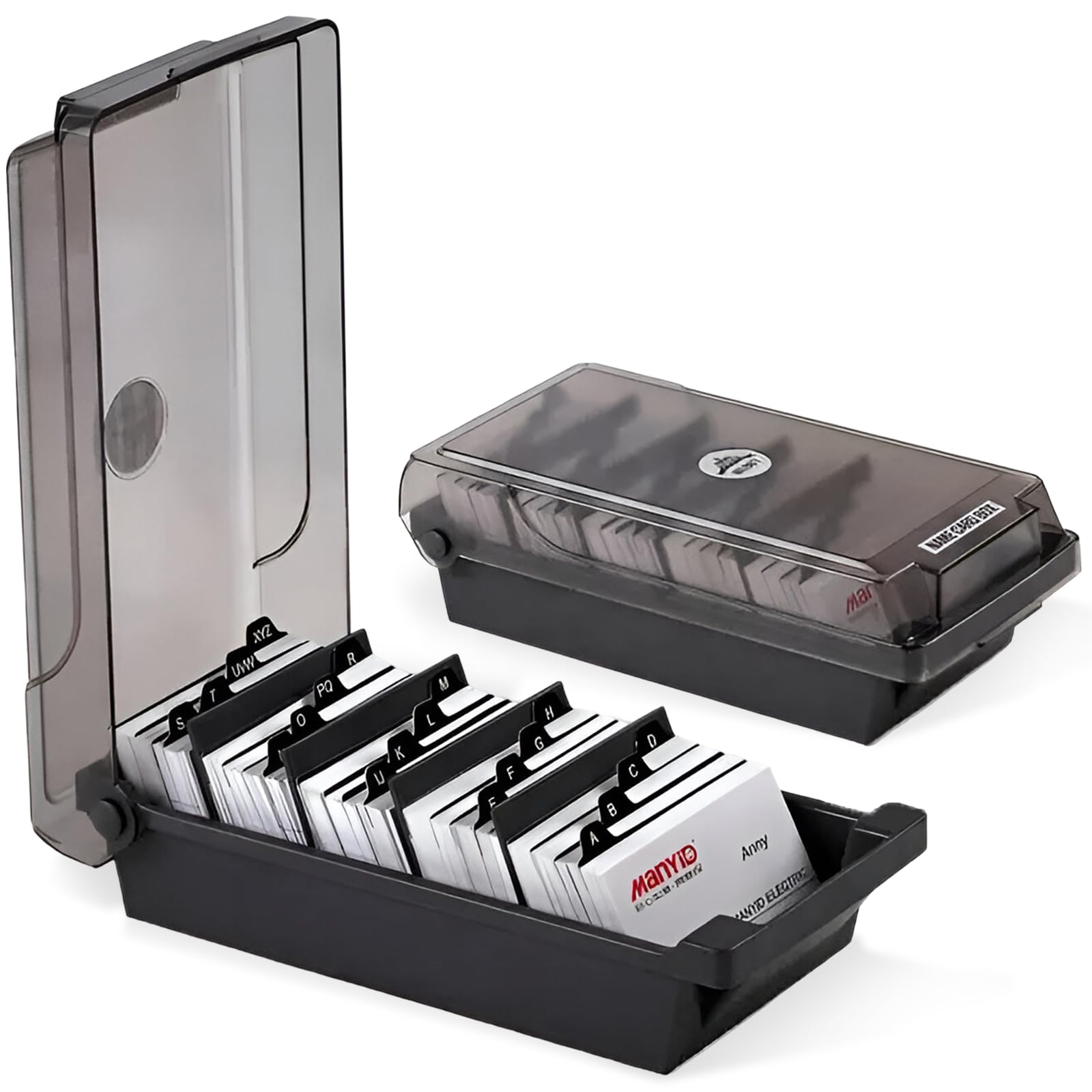 Porta Biglietti Da Visita Da Tavolo Per 500 Carte - Con Divisori A-Z, Design Trasparente, Grigio - Foto 12