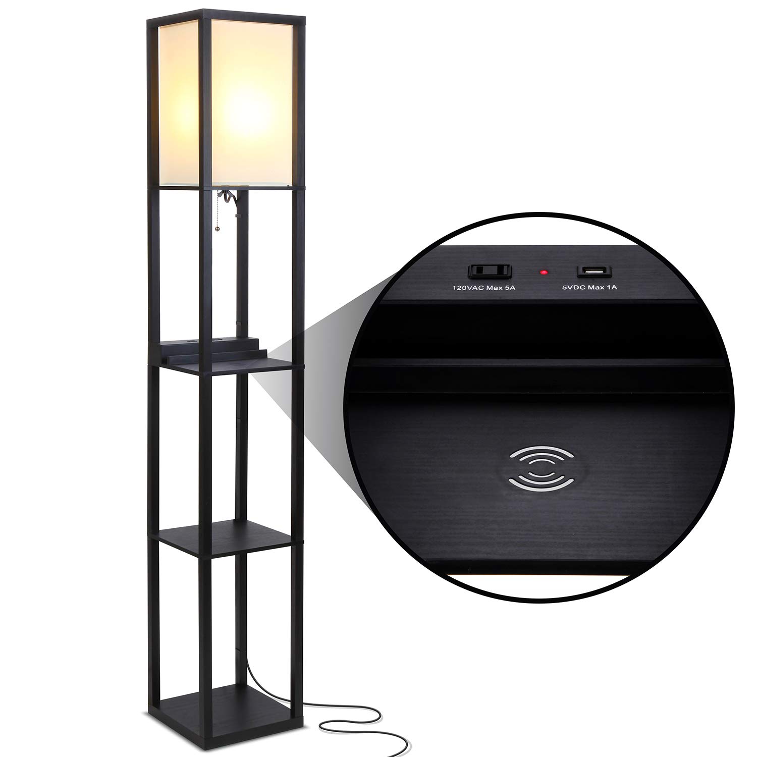 Brightech Maxwell Shelf Floor Lamp, Black