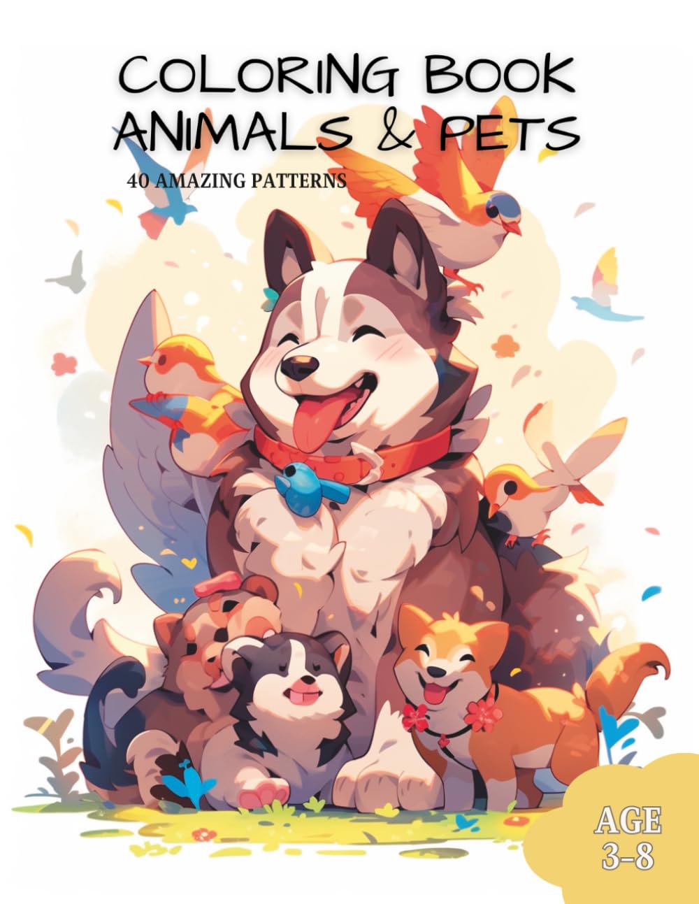 Cute Animals and Pets Coloring Book for Kids Ages 3-8: 40 Adorable Coloring Pages with Dogs, Cats, Birds and More