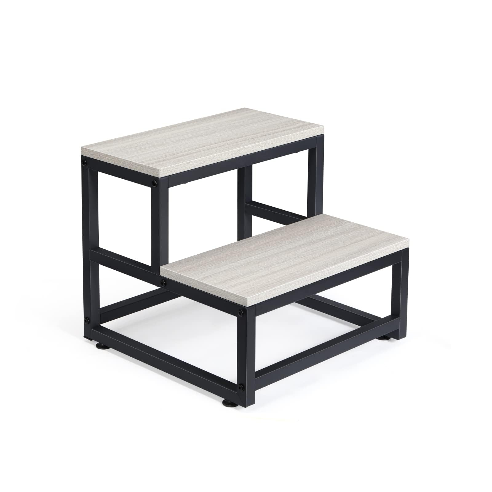 LIANTRAL Stool for Adults and Children, 2 Levels, Sturdy Steel and Stable Wooden Stool, Load Capacity up to 200 kg, Stool for Bed, Kitchen, Bathroom, Grey