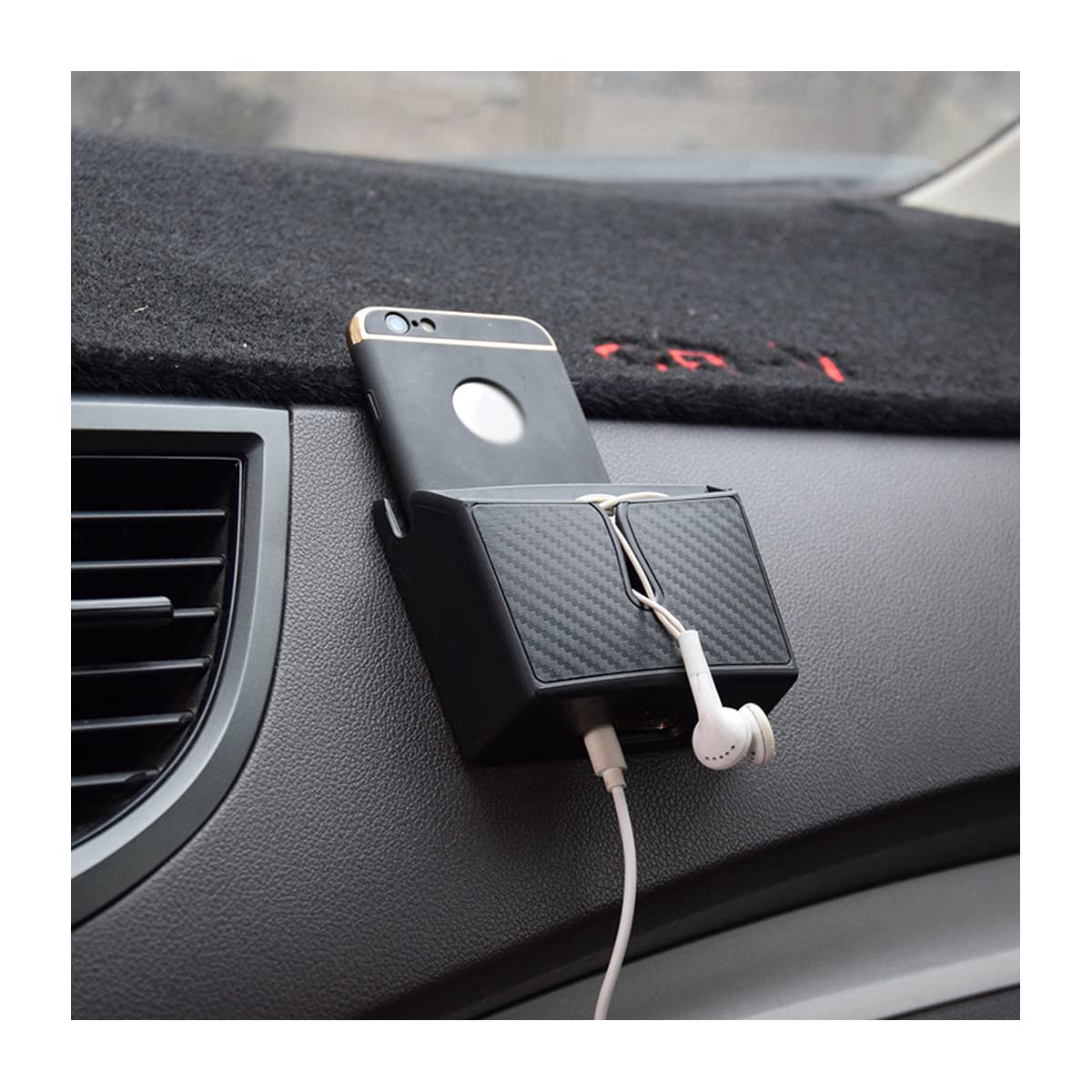 AUCELI Car Storage Box for Mobile Phone, Carbon Fiber Sunglasses Cigar Holder for Door Window Console, Multifunctional Car Seat Organiser, Waterproof Mini Storage Tray Pouch with Adhesive Tape