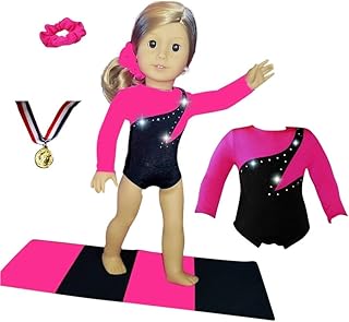 18 inch Doll Gymnastics Outfit Neon Pink - Compatible with American Girl and Our Generation Doll Clothes and Accessories (4 Pieces in All)