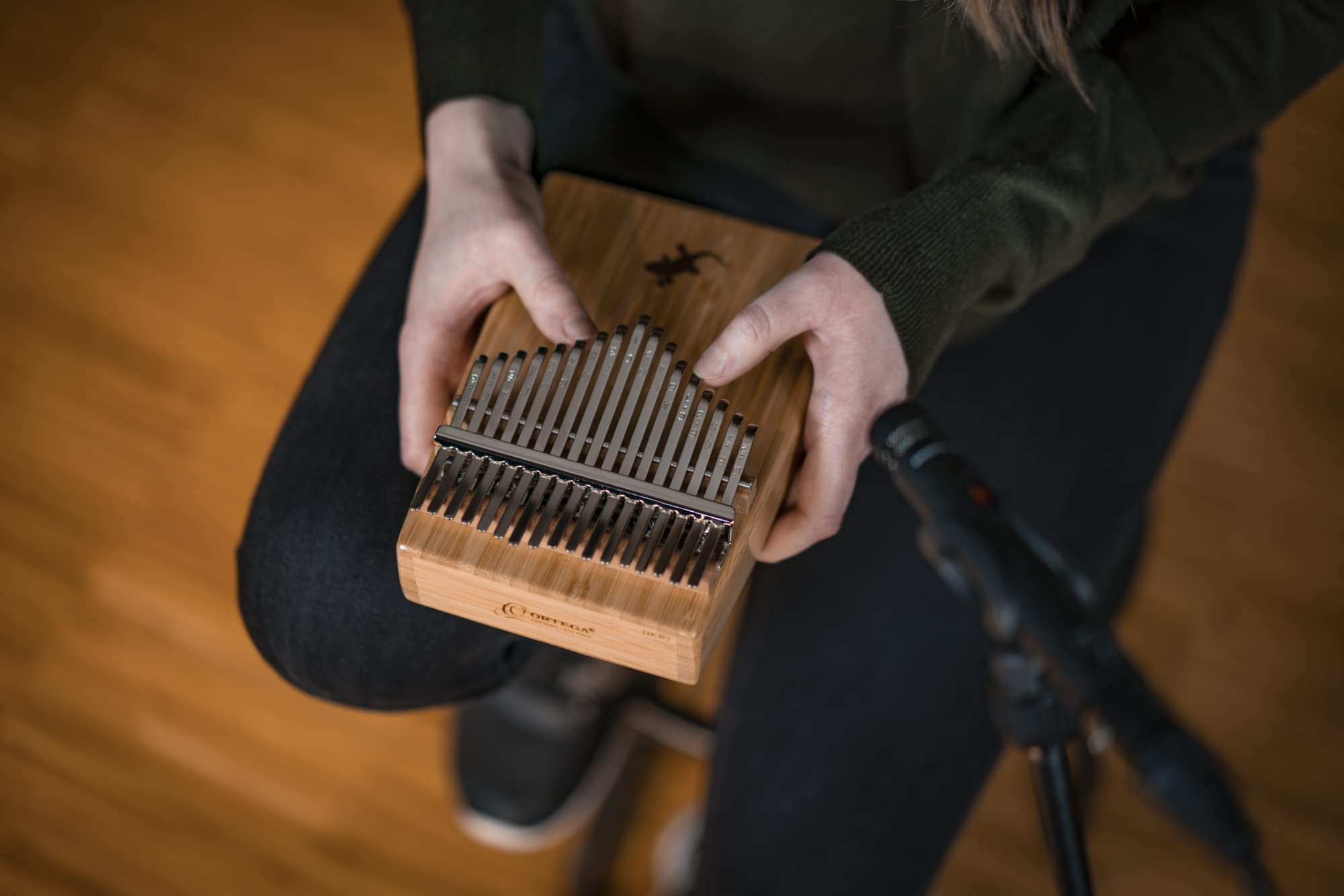 Ortega Kalimba C-Dur akustyczny fortepian na kciuk – seria Lizard – 17 kluczy – medytacja, LoFi – w zestawie etui Deluxe, torba z materiału, młotek do strojenia, ściereczka do polerowania (OKB2),