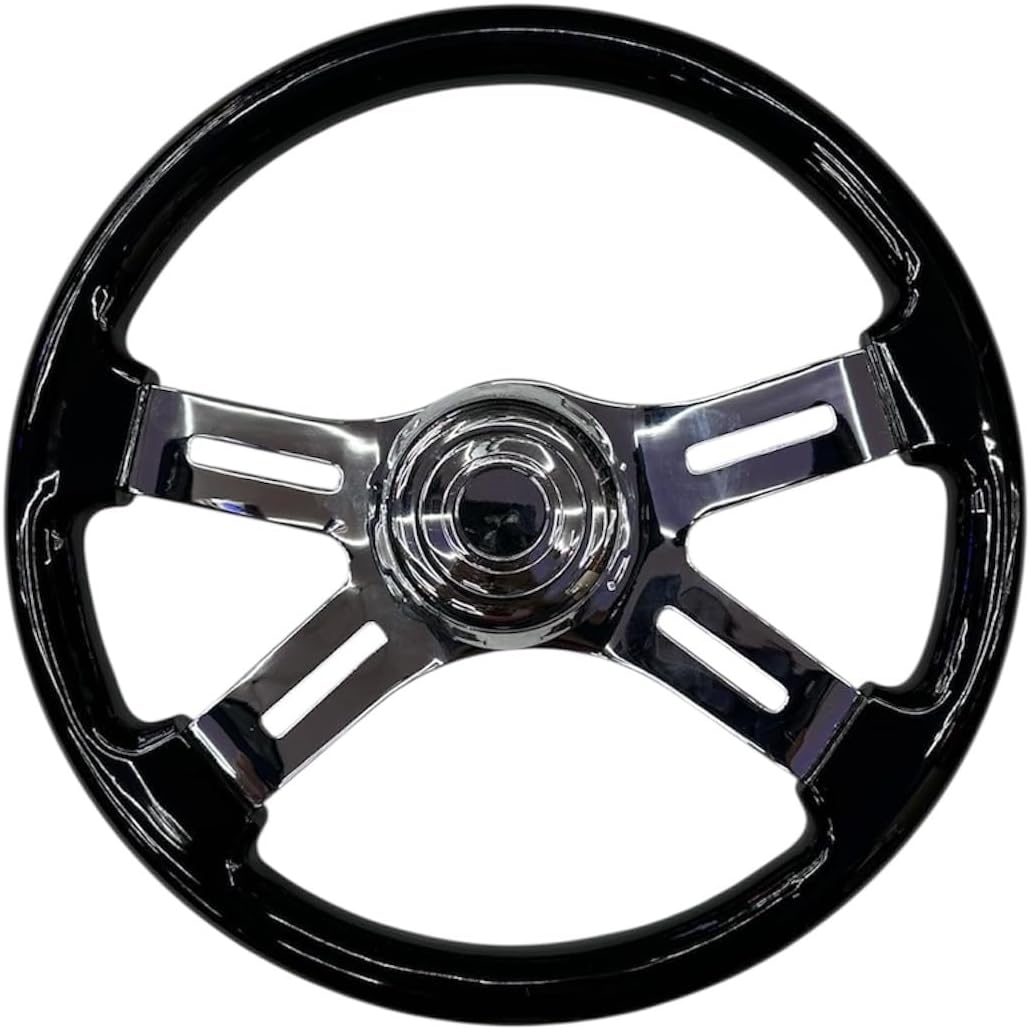Semi Truck Steering Wheel, 16 Inches, Black Chrome, Complete with Hub and Horn Button Kit, Compatible with Kenworth T680 2013-2025, Compatible with T880 2014-2025