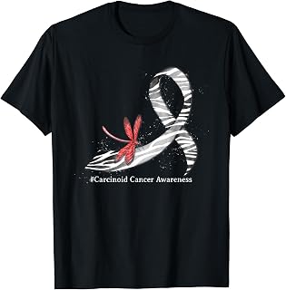 Hippie Dragonfly Zebra Ribbon Carcinoid Cancer Awareness T-Shirt