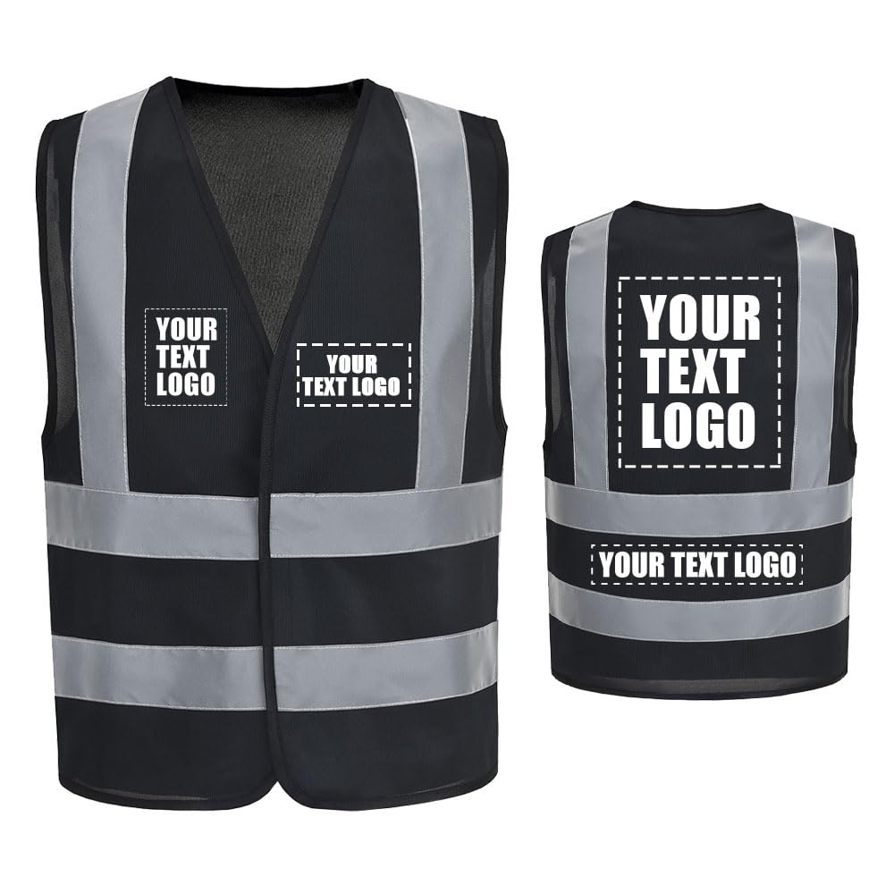 AYKRM Customizable Logo Optional Reflective Vest High Visibility hi viz vis Executive Waistcoat Black 4-5XL
