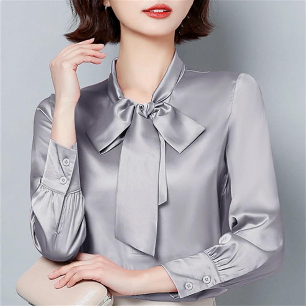 Camicetta da donna a maniche lunghe con colletto a fiocco in chiffon