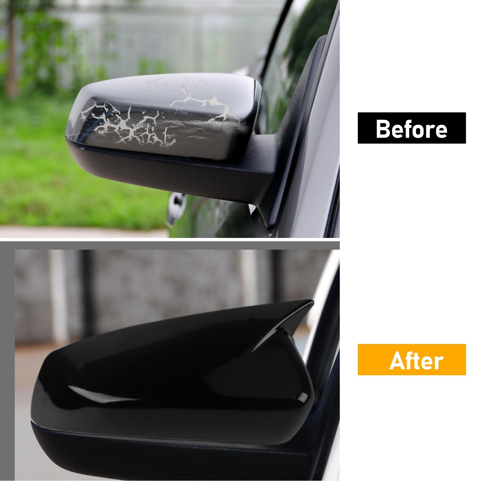 Ox Horn Style Side Mirror Covers For 2010-2014 Ford Mustang - Glossy Black ABS, 3M Tape Installation