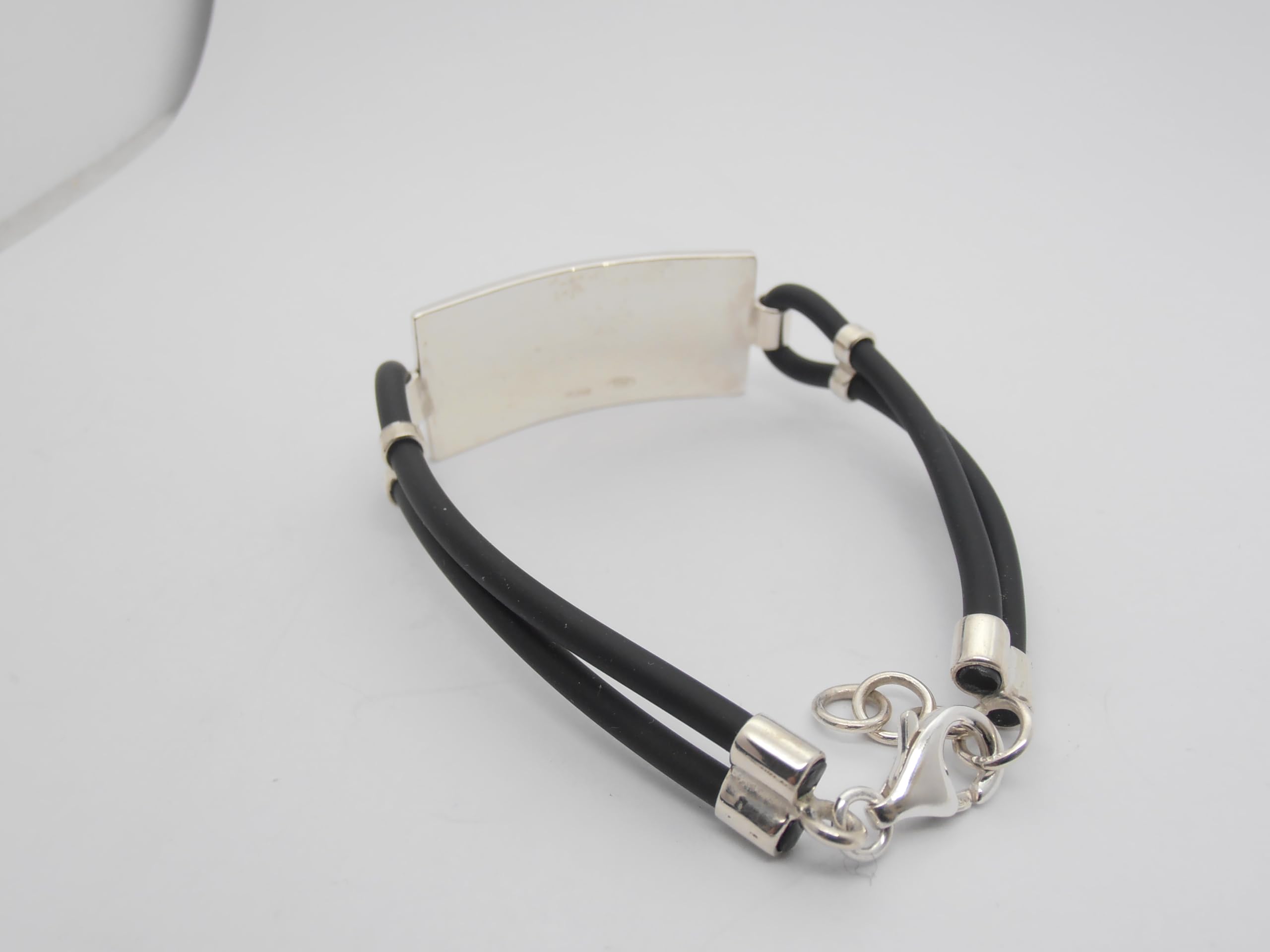 Marina Militare Italiana : Braccialetto in Argento 925 e Caucciù - Bracciale con lo Stemma - Fregio - Simbolo - Marinaio