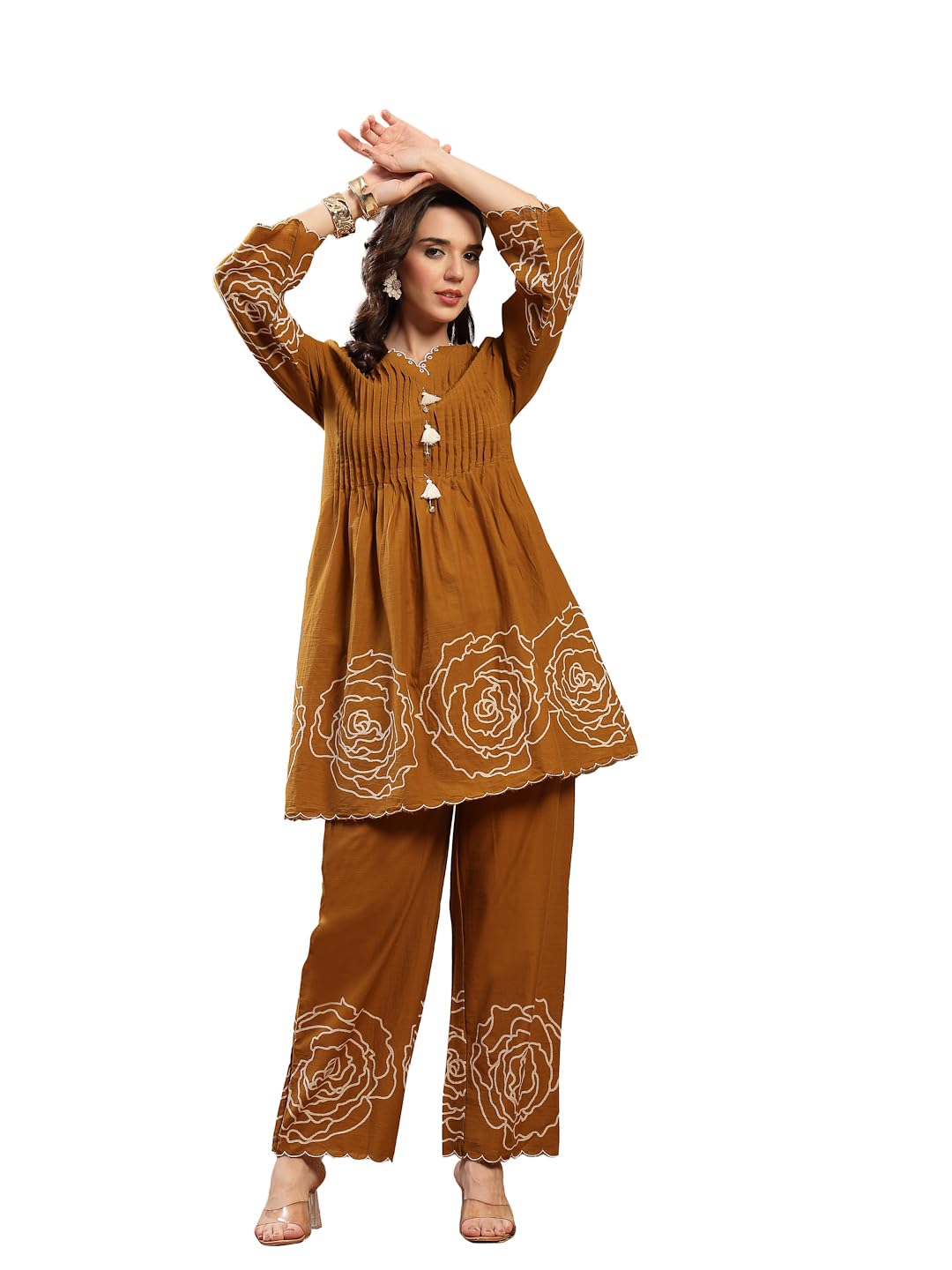 stylum Women's Floral & Embroidered Cotton Short Kurti Palazzo Set-picture-30