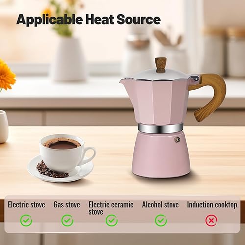 Miniatura 4 de Cafetera clásica de aluminio para 3 tazas, cafetera espresso de 5.1 fl oz, 5 onzas, cafetera de moca, olla greca, cafetera para café italiano y